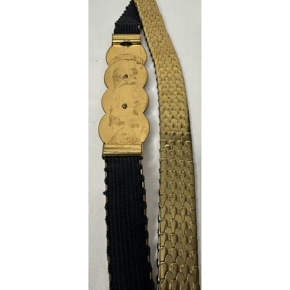 Vintage Women's Gold Disco Fish Scale Stretch Elastic Belt Metal - Picture 6 of 6